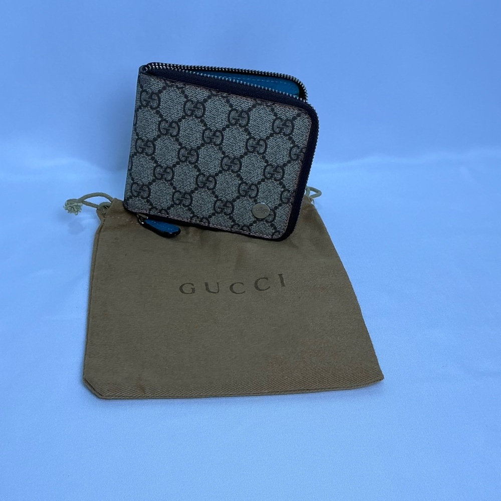Gucci Coated Canvas Zip Silver Teal Wallet - Picture 2 of 13